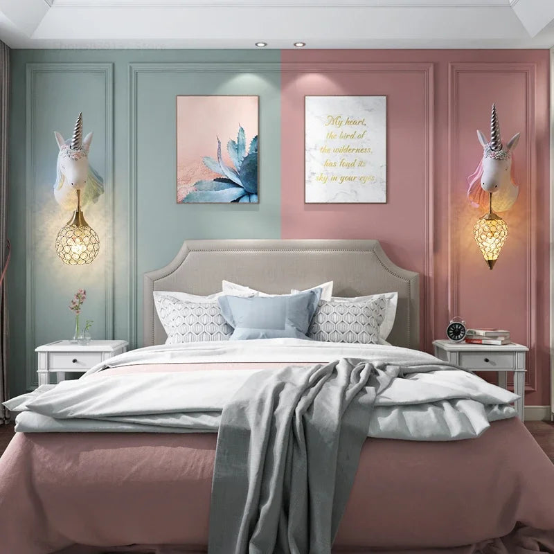 Nordic Modern Unicorn Wall Lamps Simple Individual Lovely Kids Room Wall Lights Bedroom Lamp Cartoon Sconce Wall Light Fixtures