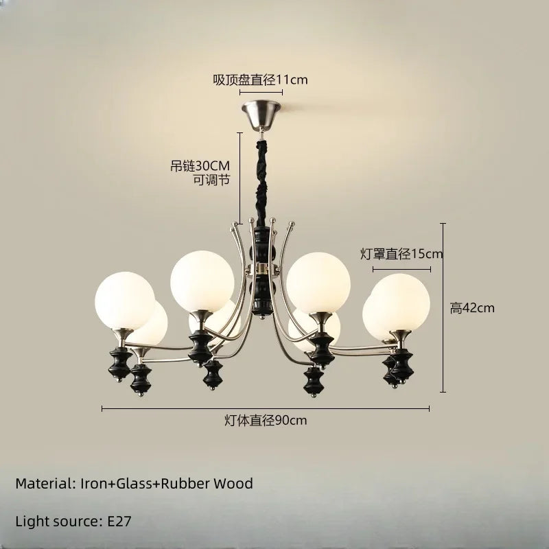 Japanese New Magic Bean LED Chandelier French Living Room Restaurant Bedroom Kitchen Walnut Wood Pendant Lamp Home Decor Light