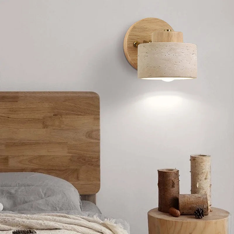Yellow cave stone Japanese-style wabi-sabi bedroom bedside wall lamp, retro homestay study, rotatable wall lamp with switch for