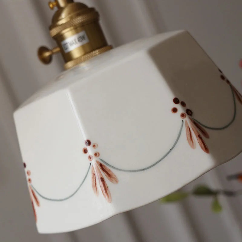Japanese retro brass-glazed printed ceramic chandelier Simple bedroom bedside restaurant bar entrance bay window light