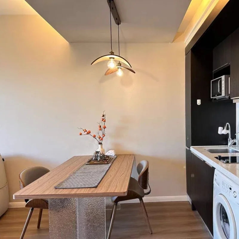 Modern Walnut Wood Pendant Light – Sculptural Minimalist Hanging Lamp