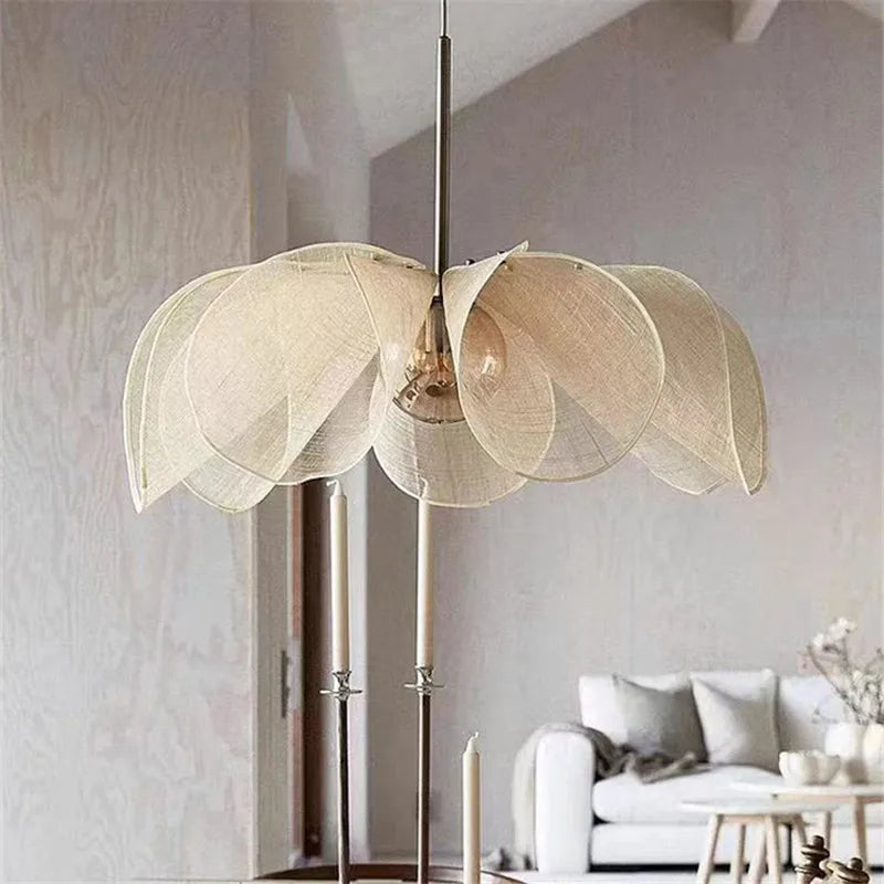 Wabi Sabi Flower Pendant Light – Nordic Fabric Petal Hanging Lamp