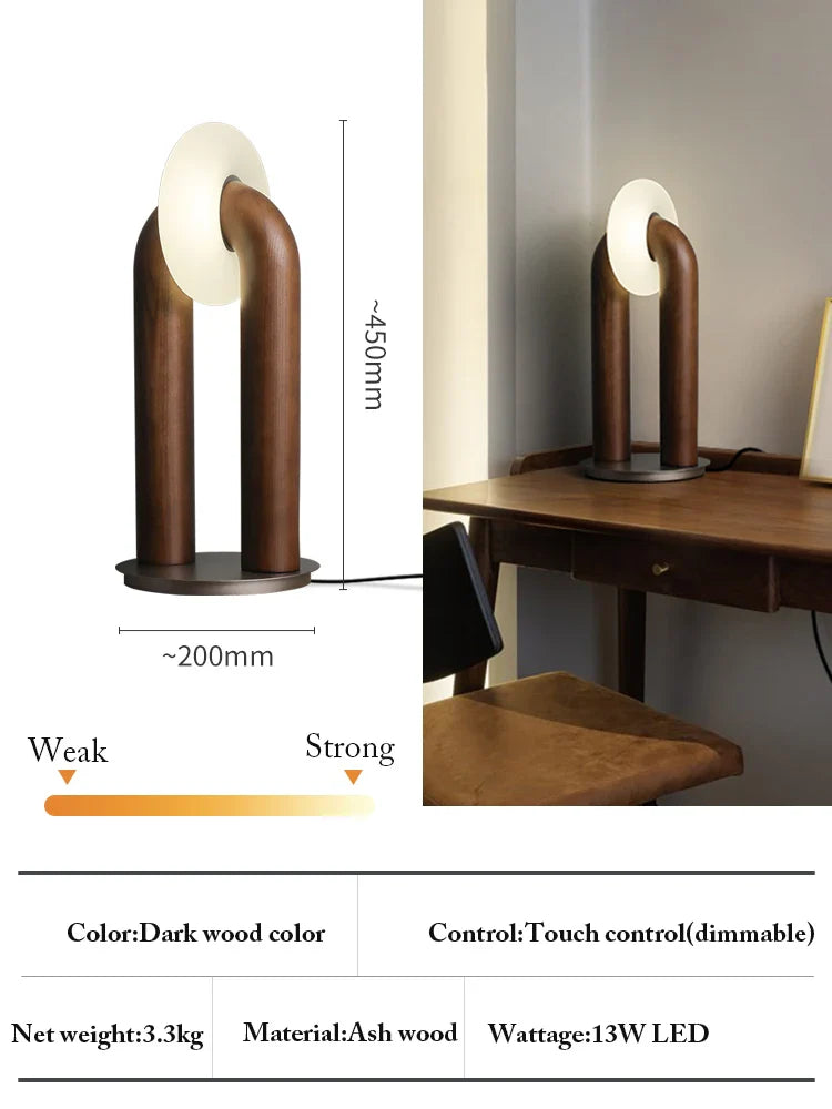 Solid Wood Touch Table Lamp – Dimmable LED Bedside Light