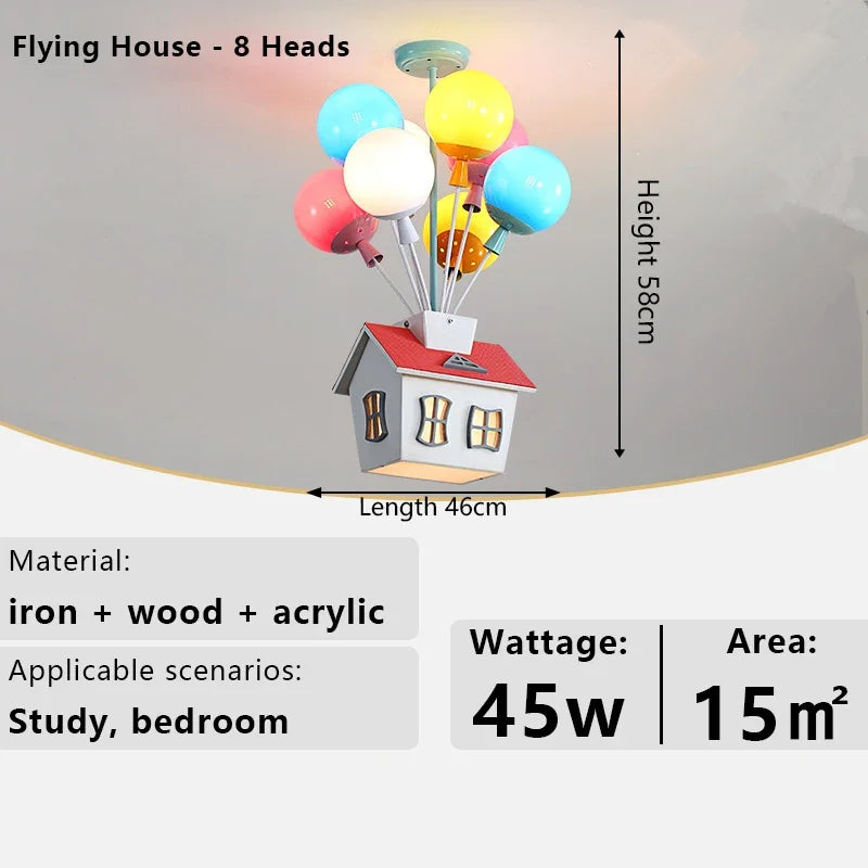 Kids Balloon House Chandelier – Colorful Wooden Ceiling Light for Children’s Room