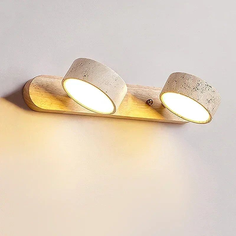 Travertine Duo Wall Light Wabi Sabi Creative Round LED rotatable Light Bathroom Washtable Dressing Table Mirror Front Lamps