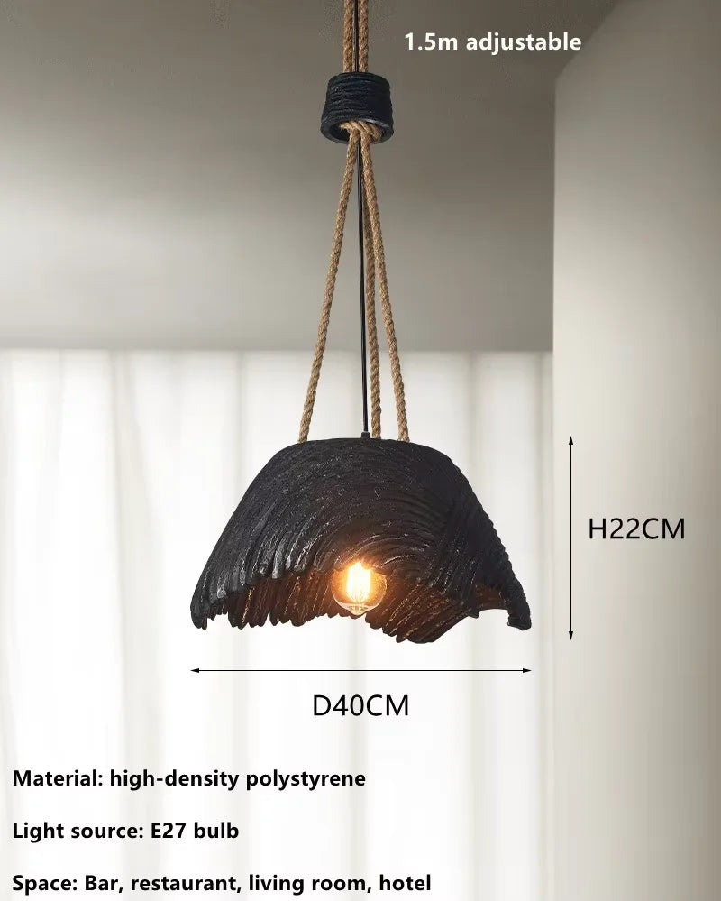 Rustic Wabi Sabi Hemp Rope Pendant Light – Vintage Hanging Lamp for Dining Room & Bar
