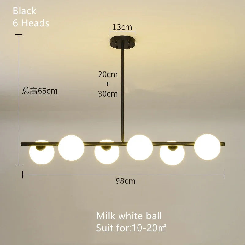 Modern 5/6 White Glass Balls Dining Room Chandelier for Kitchen Island Table Living Room Bedroom Suspension Lamp LED Lighting