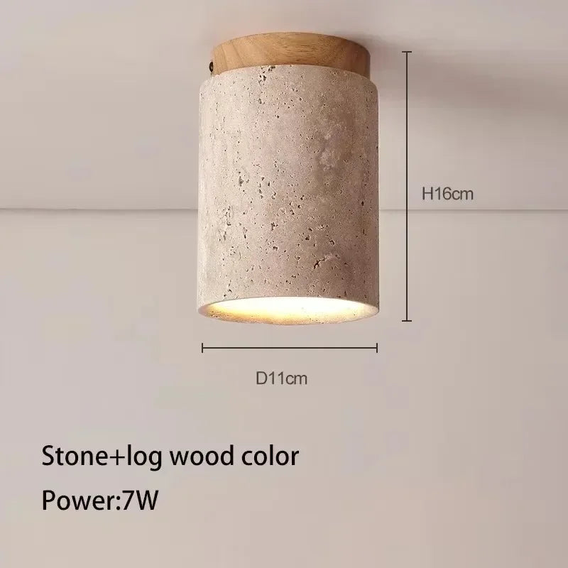 Led Ceiling Lamp Surface Mounted Downlight Japanese Style Stone Wood Light Round 110V220V For Living Room Corridor Porch Balcony