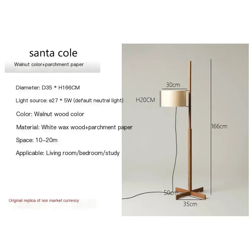 Japanese Wabi Sabi Wooden Floor Lamp – Adjustable Fabric Shade Standing Light