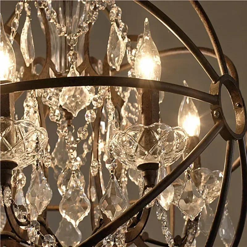American Retro Birdcage Iron Crystal Led Pendant Lamp Restaurant Living Room Coffee Shop Creative Chandelier Home Decor Lighting