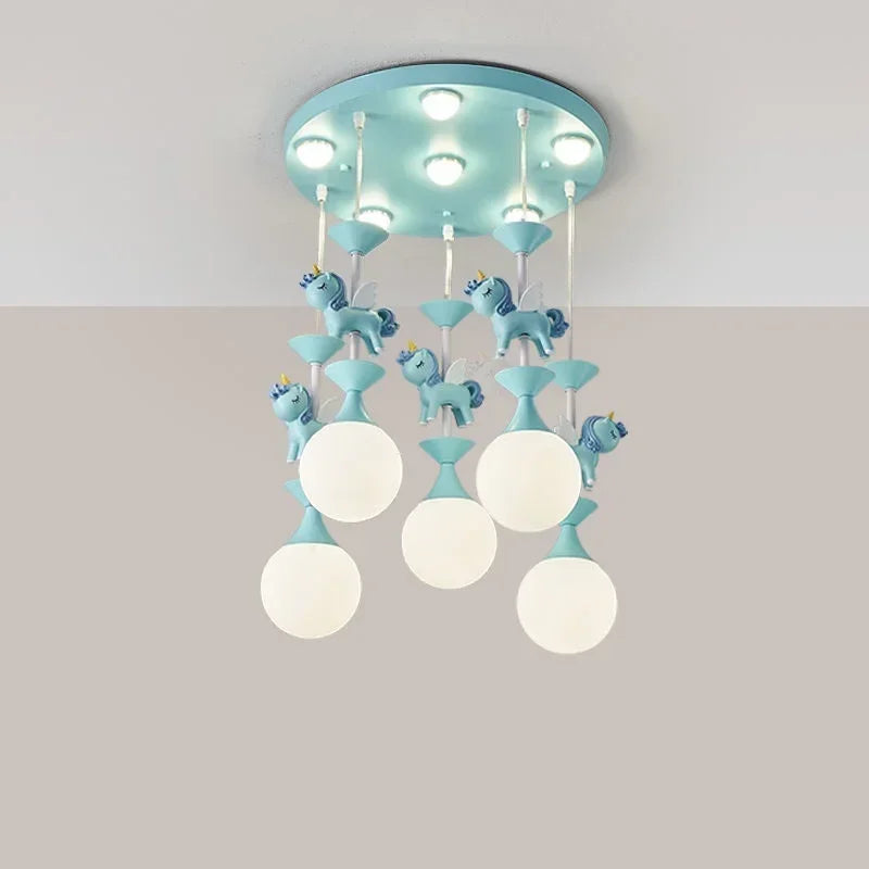 Children's Carousel LED Penadant Chandeliers for Princess Room Bedroom Living Room Hanging Lighting Decor Art Ceiling Lamps