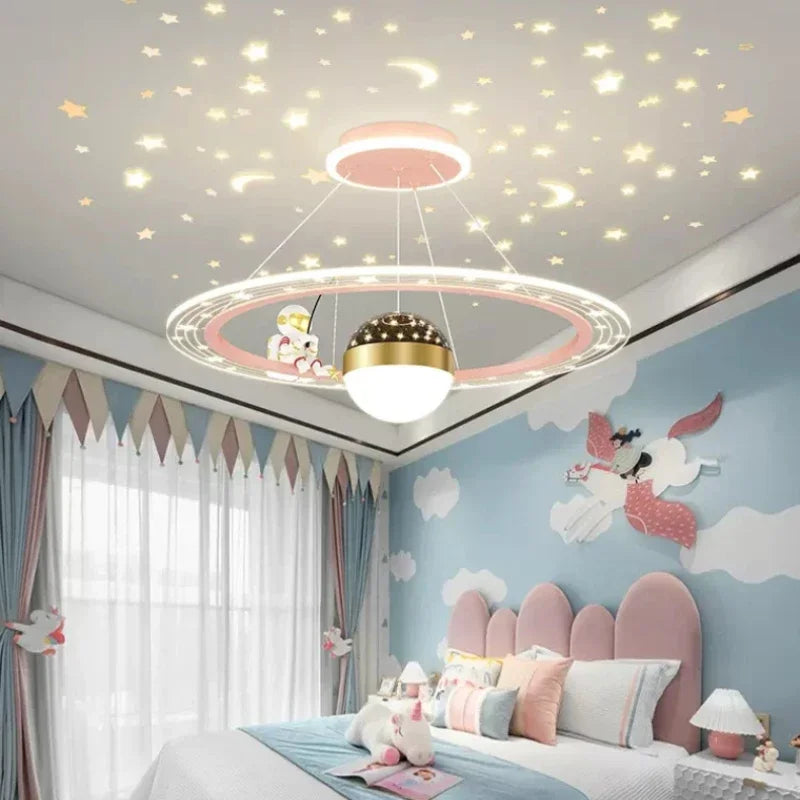 Children's Room Pendant Lamp Creative Cartoon Astronaut Starry Sky Boy Girls Bedroom Chandelier Modern Restaurant Lighting Decor
