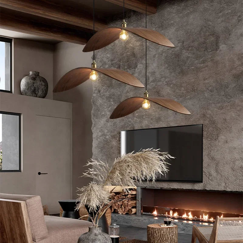 Modern Walnut Wood Pendant Light – Sculptural Minimalist Hanging Lamp