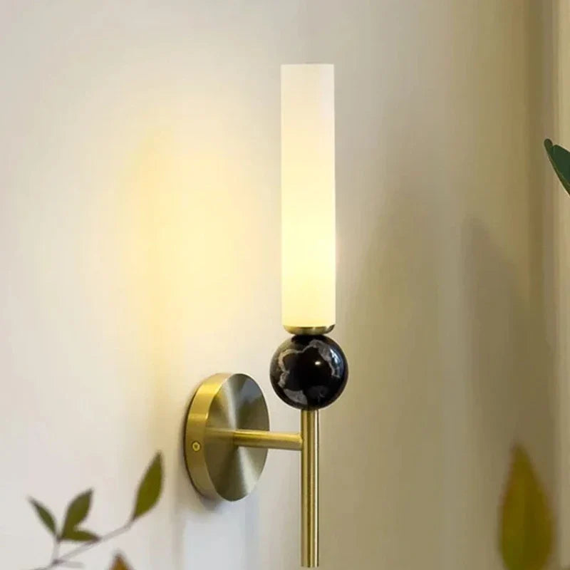 Nordic minimalist all copper wall lamp hotel living room bedside G9 LED pendant light balcony staircase indoor marble wall lamp