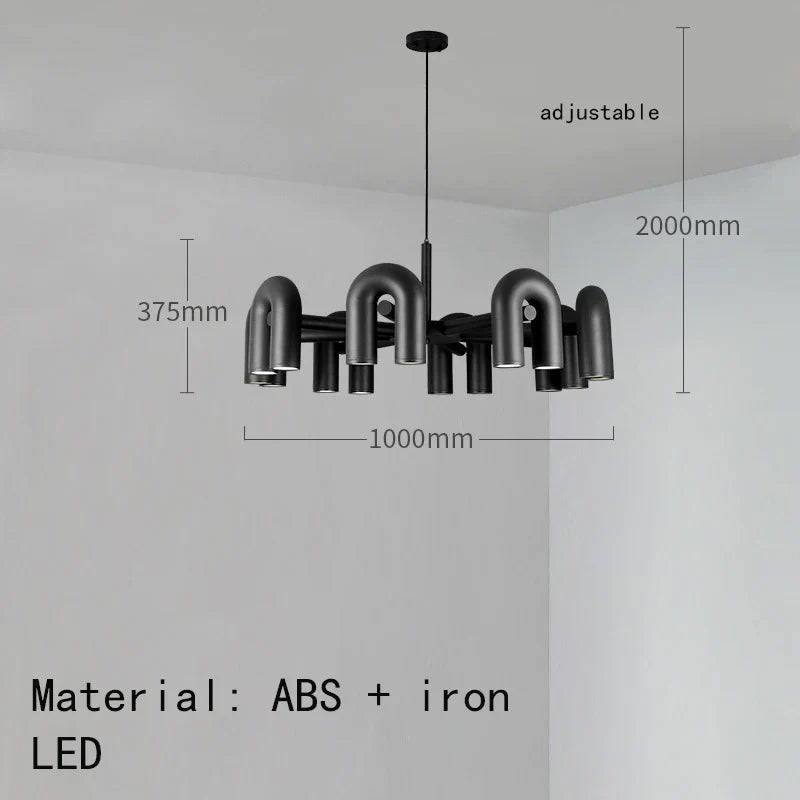 Modern Sculptural Chandelier – Black Pipe LED Ceiling Light