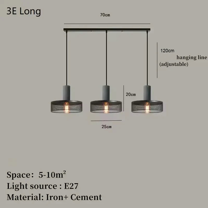 Industrial Mesh Pendant Light – Cement & Metal Hanging Ceiling Lamp