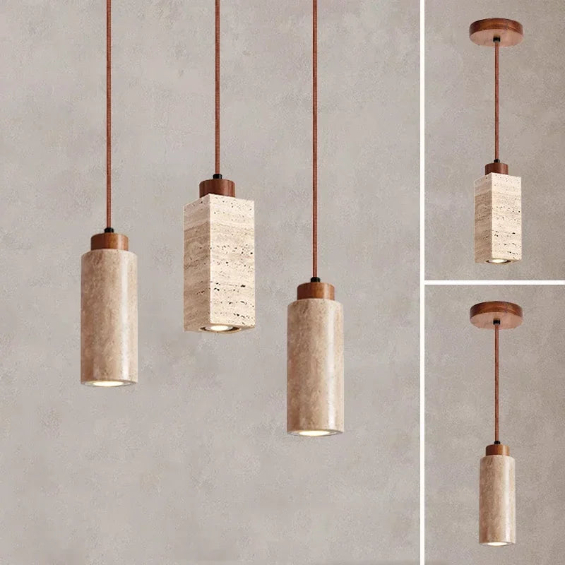 Wabi-Sabi Travertine Pendant Light – Japanese Marble Hanging Lamp