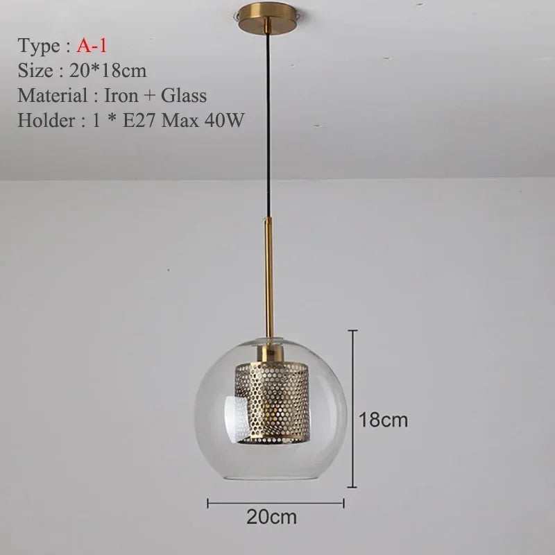 Modern Glass Mesh Pendant Light – Scandinavian Art Deco Hanging Lamp