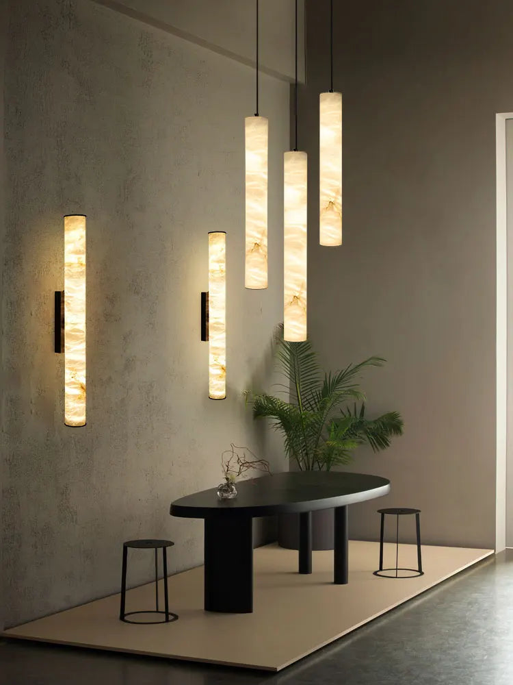 Modern Marble Tube Pendant Light – Minimalist LED Hanging Lamp for Dining Room & Kitchen Island
