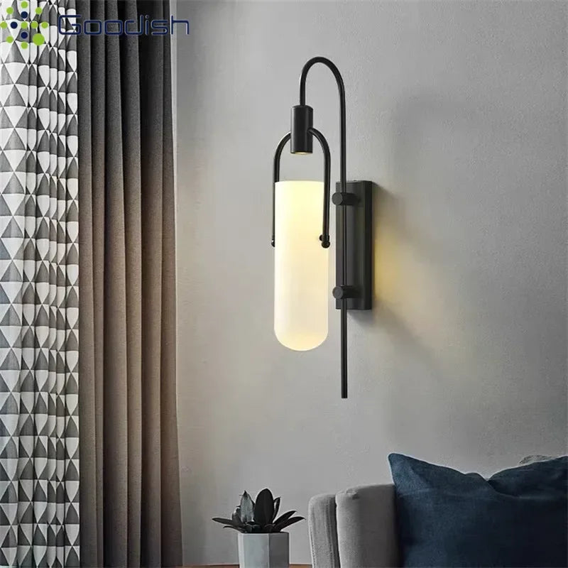 Black & Gold Glass Wall Light – Minimalist LED Sconce for Bedroom, Bathroom & Living Room