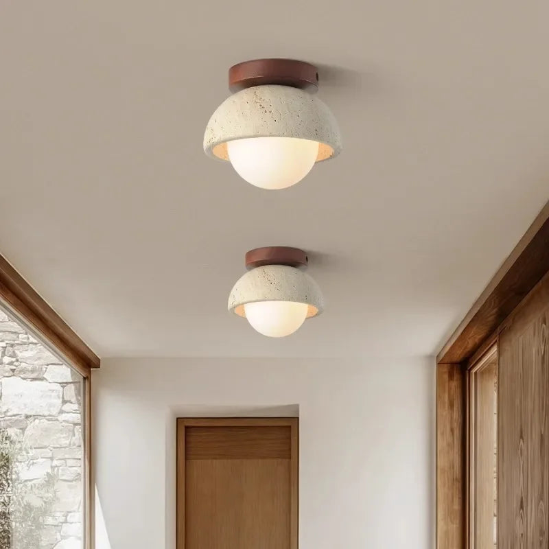 Japanese Wabi Sabi Yellow Travertine Ceiling Light, Cave Stone Ceiling Lamp for Livingroom Bedroom Aisle Cloakroom Wall Light