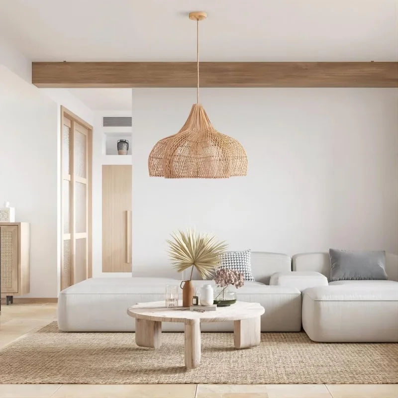 Handwoven Rattan Pendant Light – Wabi Sabi Bamboo Hanging Lamp