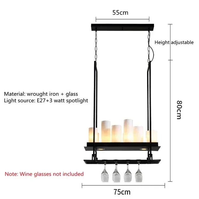 American Style Iron Art Retro Glass Candle Chandeliers Living Room Restaurant  Kitchen Led Pendant Lamp Bar Lighting Decorative