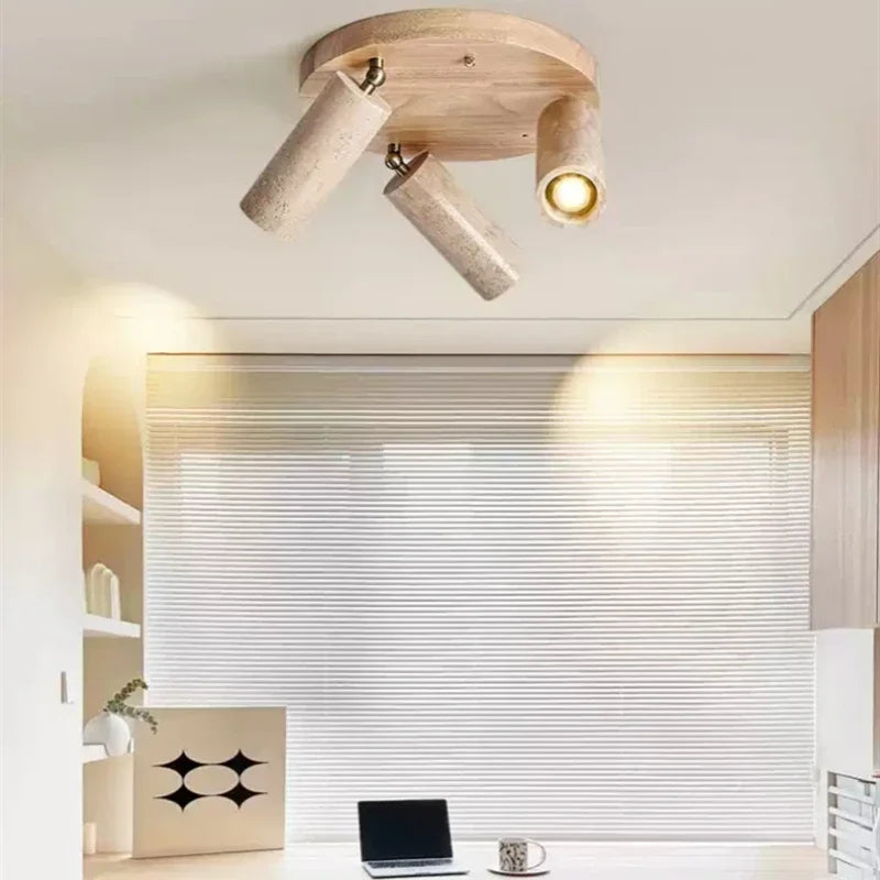 Natural Stone & Wood Ceiling Spotlight – Modern Adjustable LED Track Light