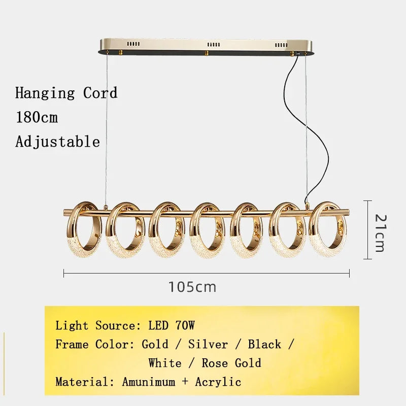 Nordic Designer Gold Ring LED Pendant Chandeliers House Decor Lighting Fixture Living Room Ceiling Hanging Lamp Circle Lustre
