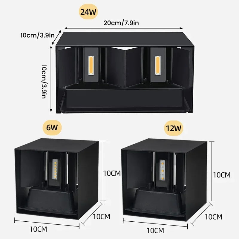 Aluminum LED Wall Lamp Outdoor Waterproof IP65 Interior Wall Light 12W24W Porch Garden Lights Living Room Street Stairs Lighting