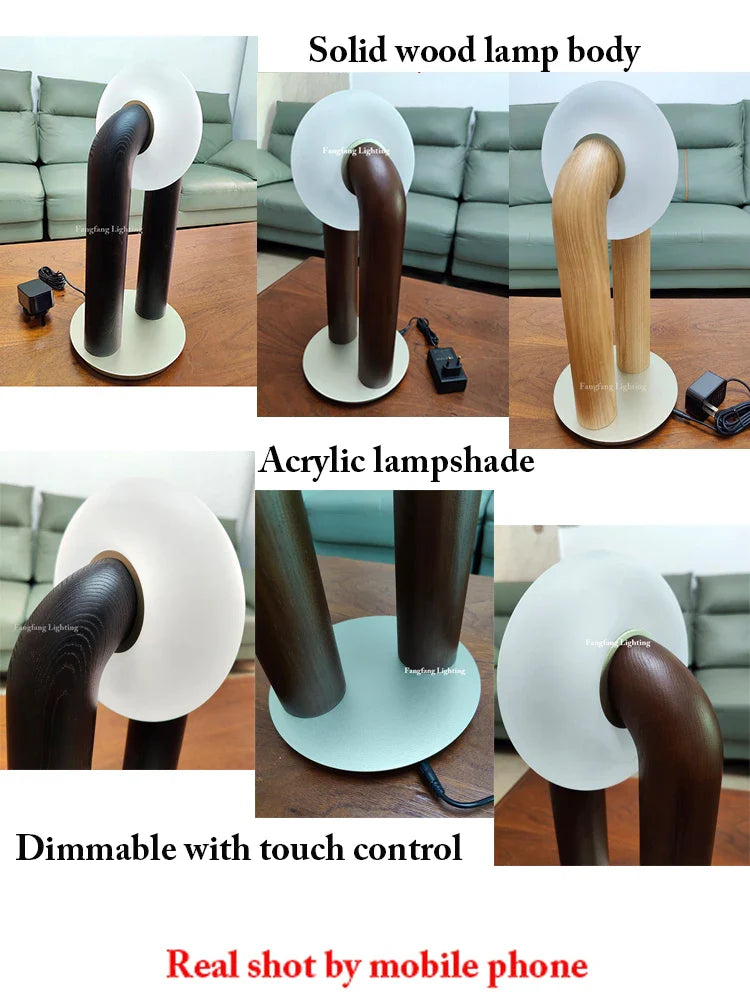 Solid Wood Touch Table Lamp – Dimmable LED Bedside Light