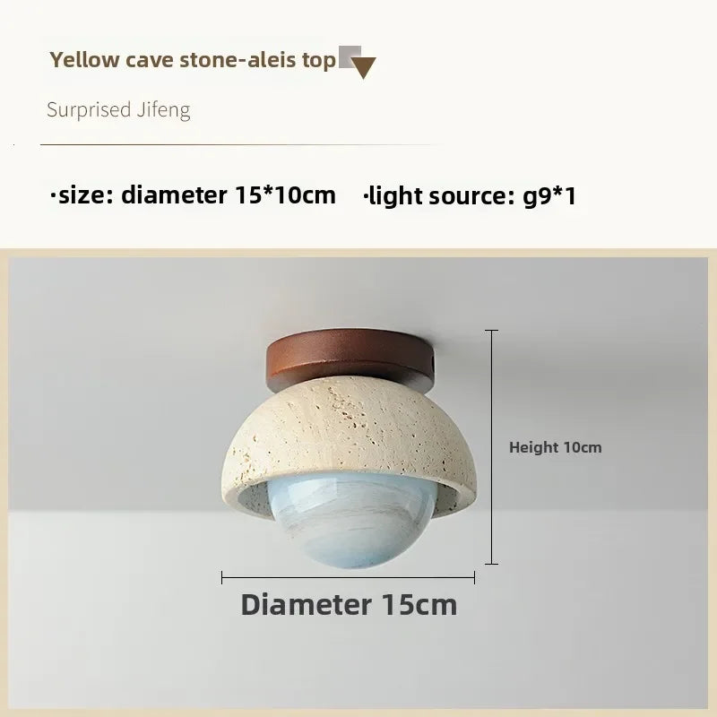 Japanese Wabi Sabi Yellow Travertine Ceiling Light, Cave Stone Ceiling Lamp for Livingroom Bedroom Aisle Cloakroom Wall Light