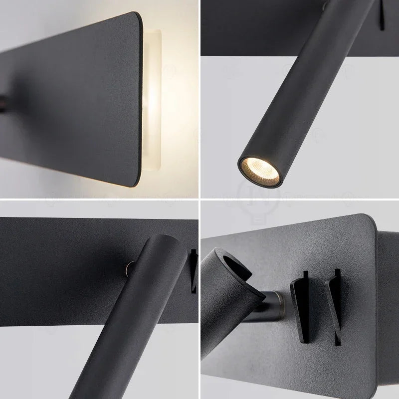Black Nordic bedside wall lamp LED bedroom reading wall lamp living room study with switch rotating wall lamp