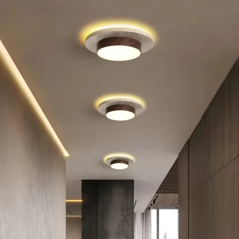 Wabi Sabi Travertine LED Ceiling Lamp Retro Cream Yellow Ceiling Light Bedroom Living Room Natural Stone Ceiling Light
