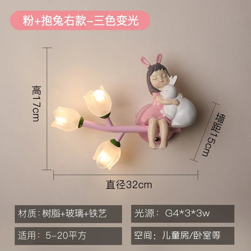 Children's Room Bedside Wall Lamp Girls' Bedroom Eye Protection Wall Light Energy-saving Modern Creative Cartoon Background Lamp