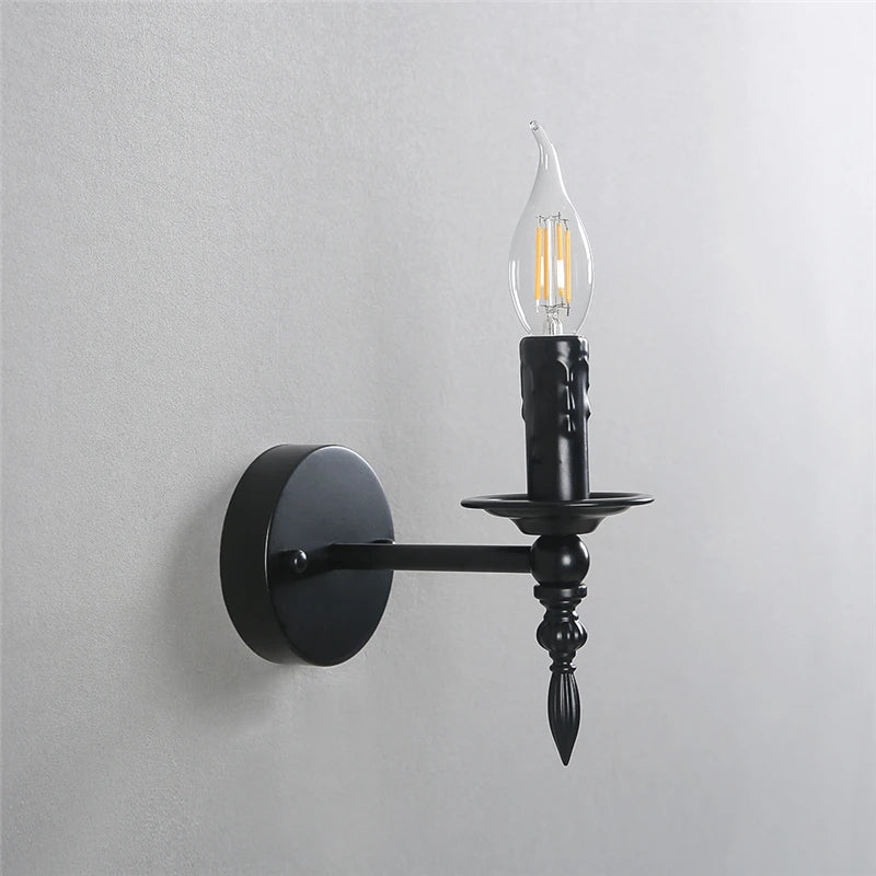Nordic Vintage Iron Art Wall Lamps Black Led E14 Wall Lights American Retro Loft Sconces Light Fixtures Bedside Candle Wall Lamp