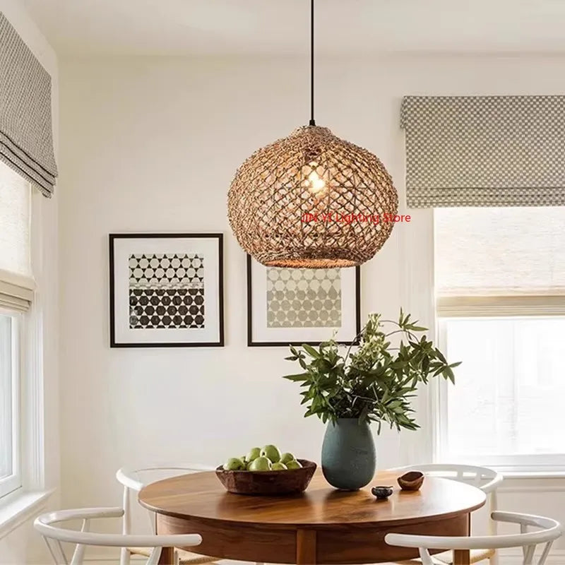 Bamboo Woven Pendant Lamp Rattan Woven Zen Tea Dining Japanese Bamboo Art Lantern Tea House Lighting Fixtures