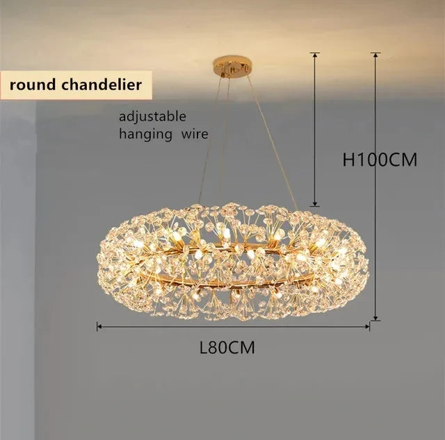 New Design Sun Flower Crystal Chandeliers for Living Room Kitchen Island Loft  LED Pendant Lighting House Decor Suspension Lamp