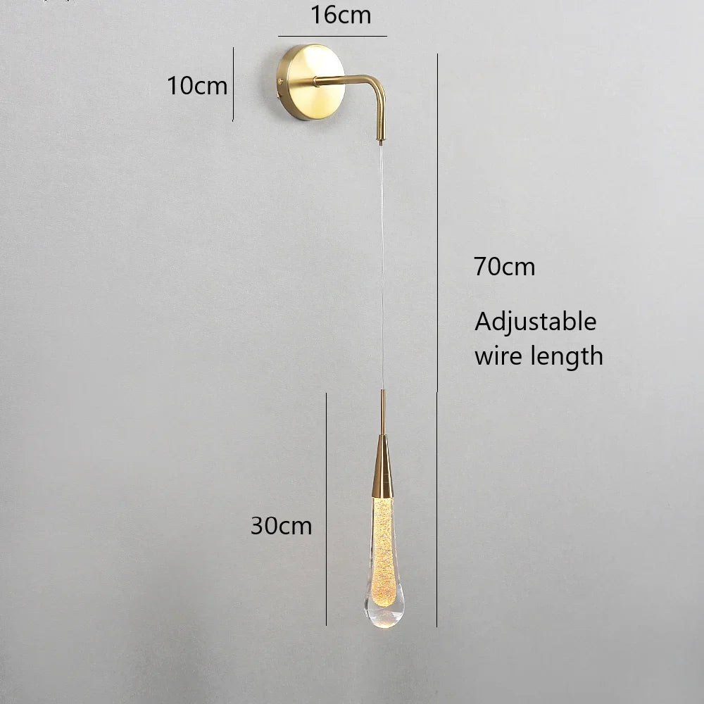 Nordic Luxury Wall Lamp Modern Living Room Wall Light Fixtures LED Droplet Shape Crystal Decorative Lighting Art Deco Flesh Lamp