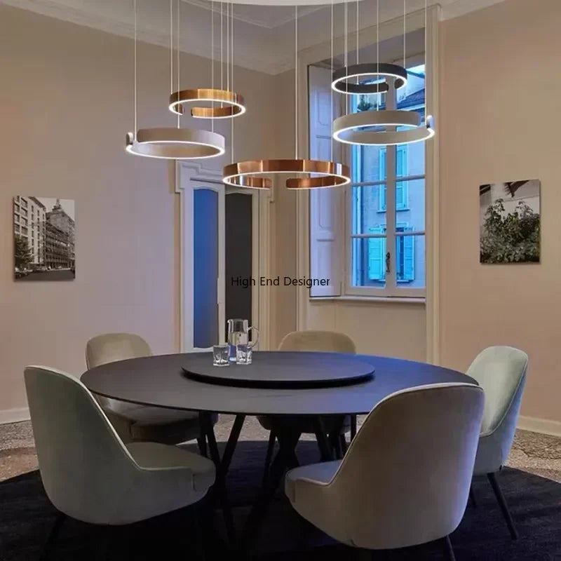 Italian Designer Ring Pendant Lamp Living Room Dining Table Kitchen Bedroom Dimmable LED Chandelier Home Decor Lighting Fixtures