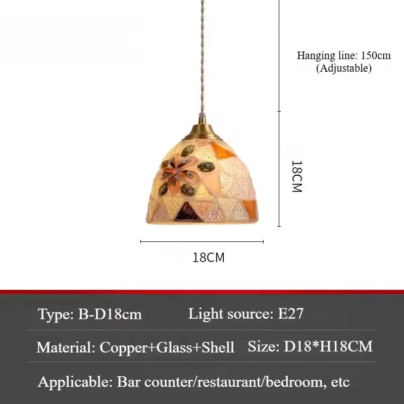 Scandinavian Mosaic Shell Pendant Light – Colorful Mediterranean Hanging Lamp