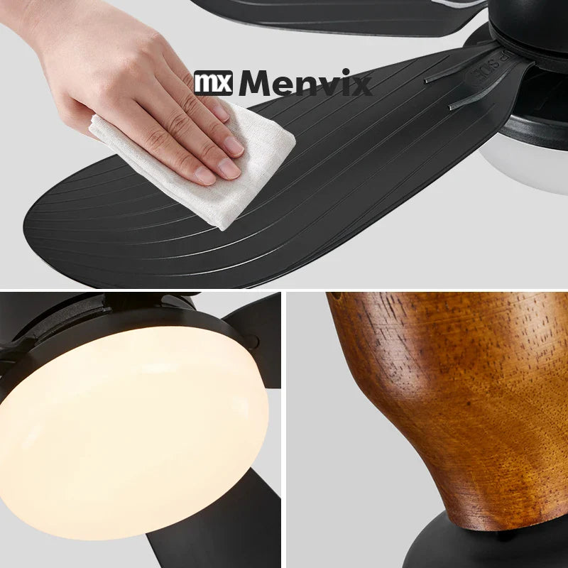 Nordic Simple Stylish Bedroom Flush Ceiling Fan With LED Light