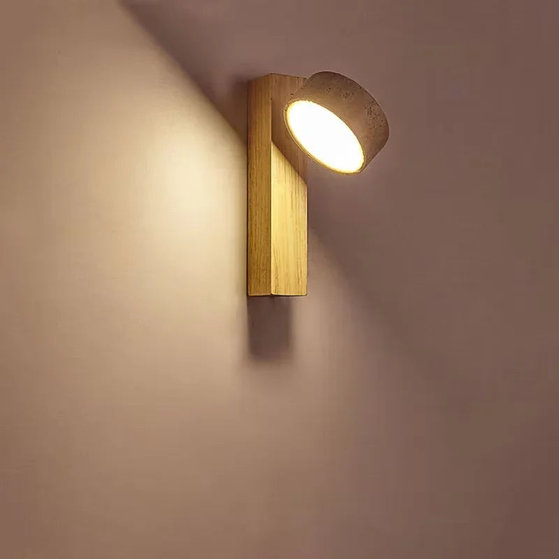 Cream Stone Wall Light with Pull Switch – Rotatable LED Bedside Sconce for Bedroom & Living Room