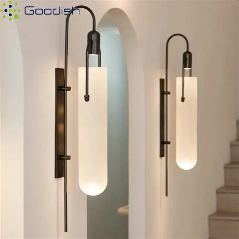 Black & Gold Glass Wall Light – Minimalist LED Sconce for Bedroom, Bathroom & Living Room