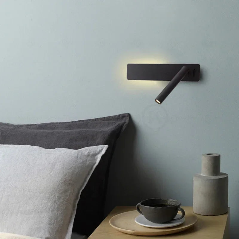 Black Nordic bedside wall lamp LED bedroom reading wall lamp living room study with switch rotating wall lamp