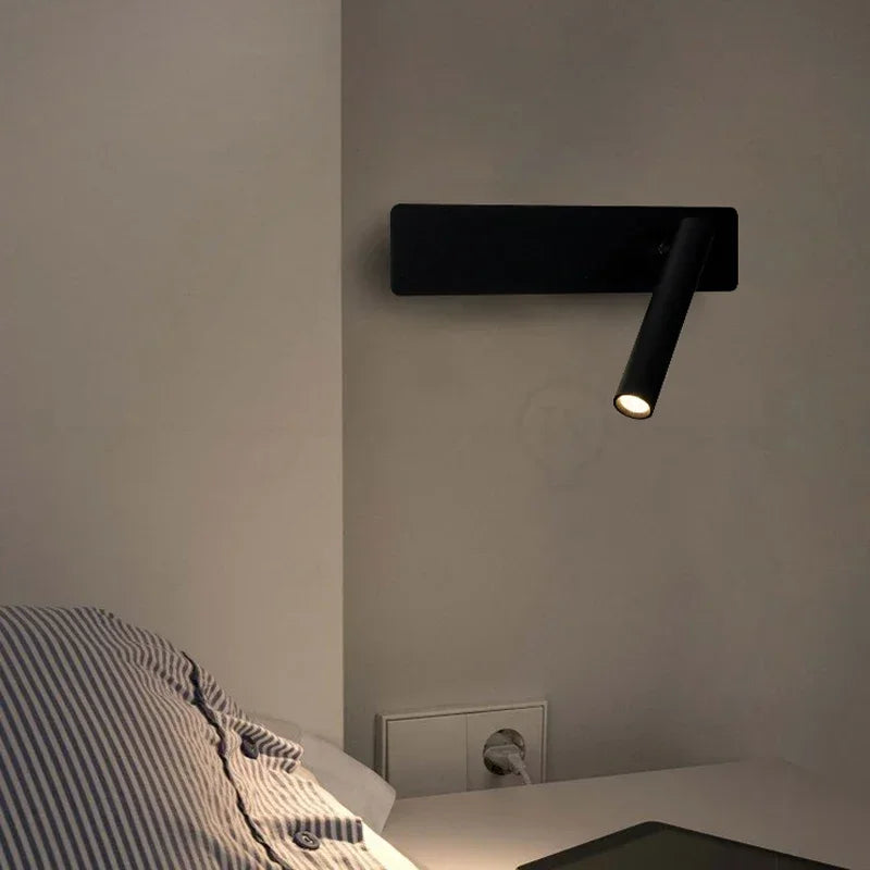 Black Nordic bedside wall lamp LED bedroom reading wall lamp living room study with switch rotating wall lamp