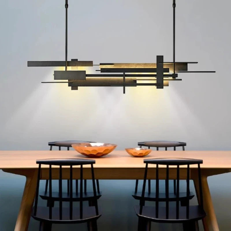 Modern Geometric Chandelier – Minimalist LED Pendant Light for Dining Room