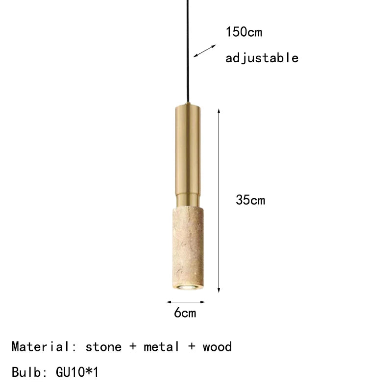 Modern Travertine Pendant Light – Stone & Gold LED Hanging Lamp