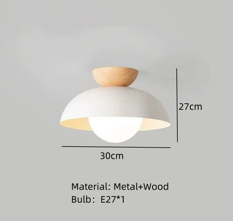 Nordic Wood & Metal Pendant Light – Modern Dome Hanging Lamp