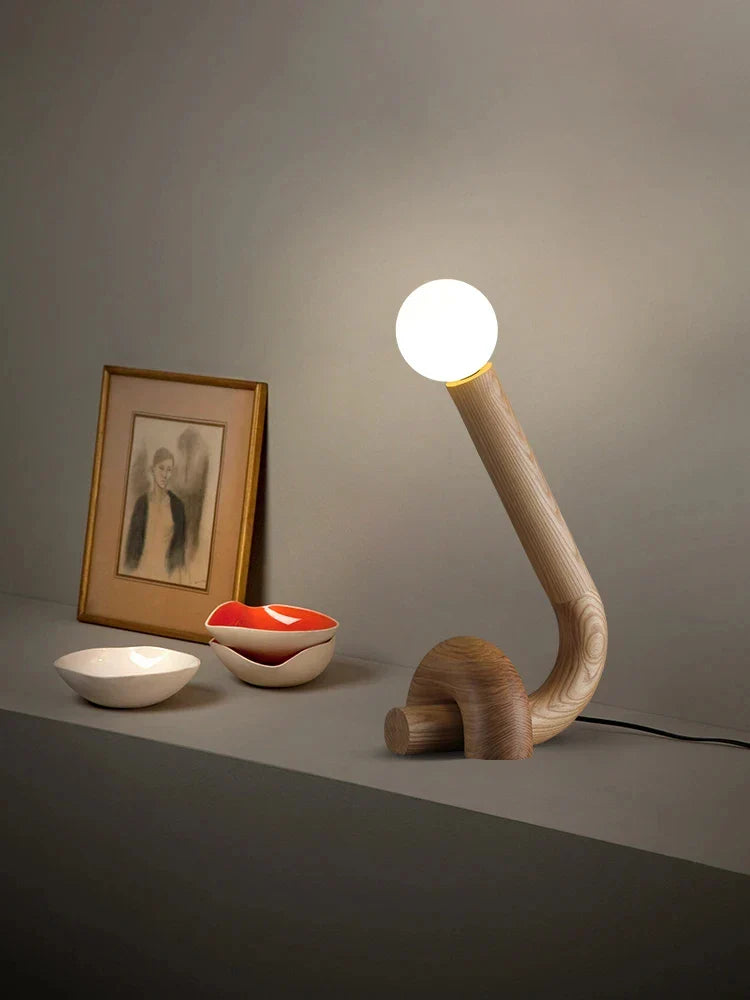 Modern Wooden Table Lamp – Sculptural LED Desk Light